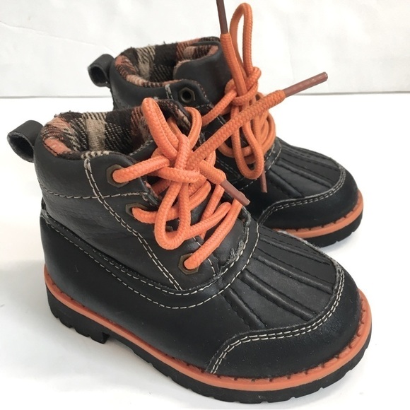 TKS George Baby Boy Brown Faux Leather Orange Lace Up Ankle Boots - Picture 2 of 14